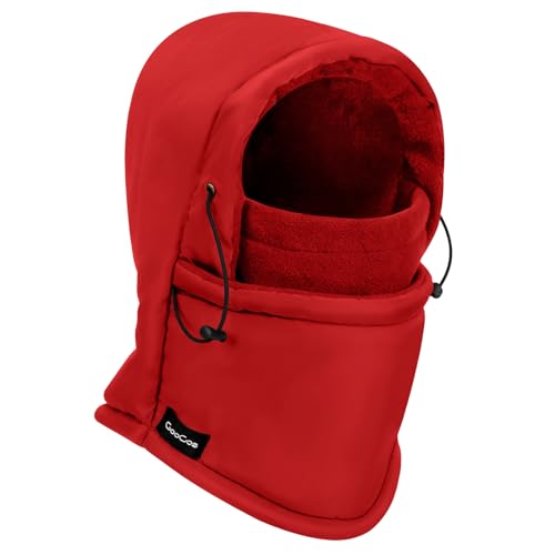 Winter Balaclava Ski Mask for Men, Windproof Beanie Hat Therma Fleece Hood, Winter Snow Gear for Outdoor, Motorcycle Skiing - color: Red