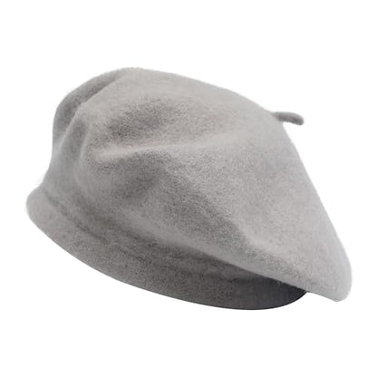 ZLYC Wool French Beret Hat Solid Color Classic Artist Cap for Women - color: Gray