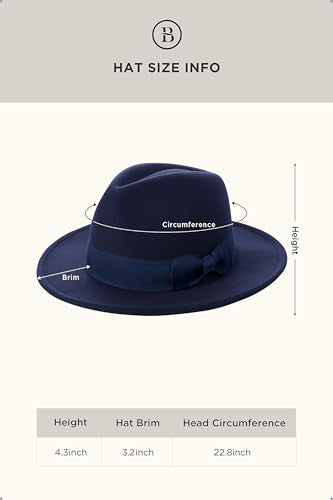 BABEYOND 1920s Fedora Hat for Men Gatsby Wide Brim Hat Felt Panama Cap - color: Navy Blue