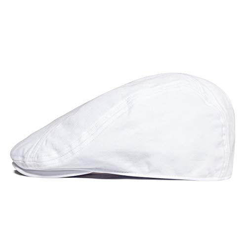 BOTVELA Men Cotton Twill Newsboy Flat Hat Fitted Cap - color: White, size: 7 7/8