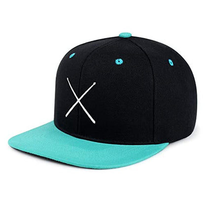 JPAK Drum Stick Hip-Hop Snapback Hat Embroidered Baseball Cap Drummer - color: 15. Black/Aqua
