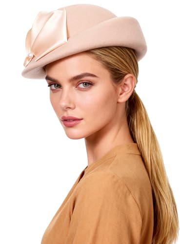 Women Wool Felt Ribbon French Fashion Vintage Millinery Beret Hats Top Cap Ladies Party Wedding Fedoras Chapeau - color: Light Camel 1