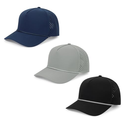 HH HOFNEN Quick Dry Baseball Cap Snapback Golf Trucker Hat for Men Women - color: #3 Black+gray+navy