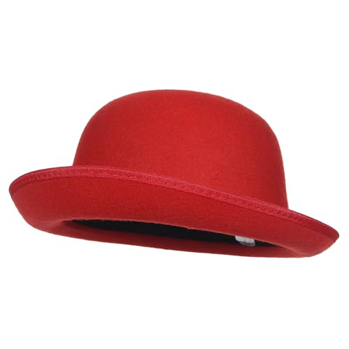 GEMVIE Classic Black Felt Derby Hat Lightweight Bowler Hat Novelty Costume Hat for Party Dress Ups - color: Red