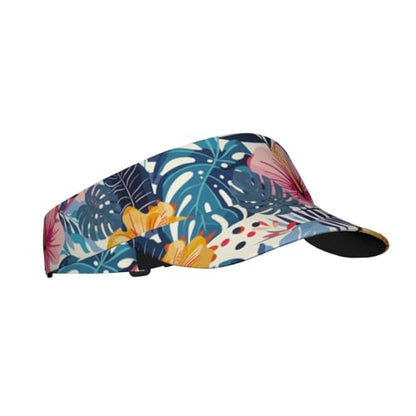 Adjustable Sun Visor Hats, Lightweight Open-Top Sports Visors - color: Hibiscus Palm Leaves