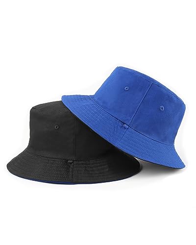 Zylioo XXL Bucket Hat for Big Heads, Reversible Fishing Sun Hat - color: Black-royal Blue, size: X-Small-Small