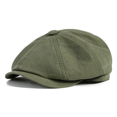 BOTVELA Men's Newsboy Gatsby Hat Cotton Cabbie Cap - color: Army Green, size: 7 1/2