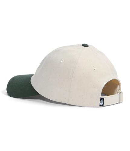 The North Face Norm Baseball Hat | Shallow Fit Ball Cap with Embroidered Logo, Adjustable Strap Closure & Silver Buckle - color: Bottle Green/White Dune