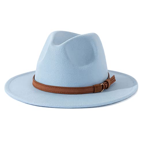 Lisianthus Men & Women Vintage Wide Brim Fedora Hat - color: Sky Blue, size: Large