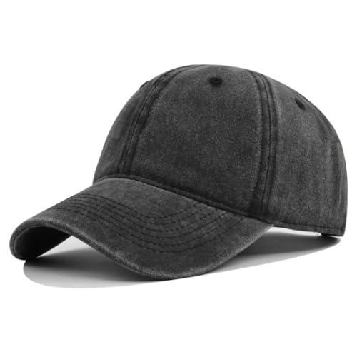 Unisex Vintage Washed Cotton Baseball Cap Distressed Adjustable Classic Low Profile Dad Hat - color: Black