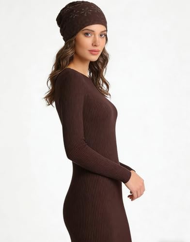 Crochet Slouchy Beanie Hat Turbans Headware for Women - color: Bea01 - Brown