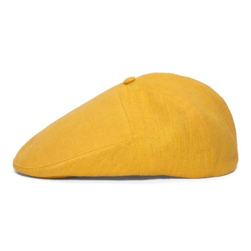 Sterkowski Swede Cap | 100% Linen Flat Cap For Men and Women | Super Airy 5 Panels Summer Cap without Lining - color: Yellow, size: 7