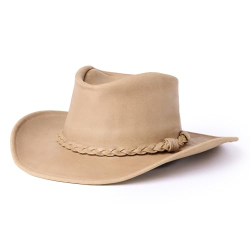 Minnetonka Outback Hat - Distressed Leather with Steel Wire Brim - color: Tan, size: Small