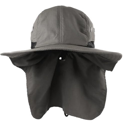Falari Outdoor Sun Hat, Wide Brim with Neck Flap, Safari Hiking Gardening Fishing Hat - color: Gray