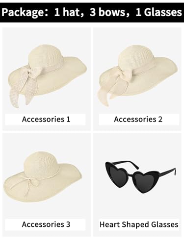 Sun Beach Straw Hats for Women, Summer Wide Brim Hat - color: White, size: X-Large