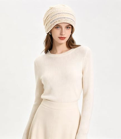 Crochet Slouchy Beanie Hat Turbans Headware for Women - color: Bea17 - Beige