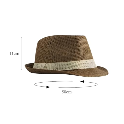 Straw Unisex Fedora Sun Hat Short Brim Panama Summer Hats Trilby Jazz Beach UPF 50+ Vintage 1920s UV Protection Travel Cap - color: Coffee