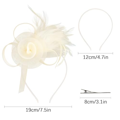 AMCAMI Fascinators Hats with Feather for Women 2026 Derby Hats Small Tea Party Hat with Headband - color: Beige