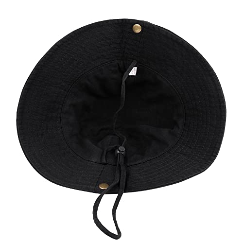 Unisex Cotton Boonie Hat Summer Fishing Bucket Hat Sun Hat with String - color: Solid Black