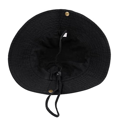 Unisex Cotton Boonie Hat Summer Fishing Bucket Hat Sun Hat with String - color: Solid Black