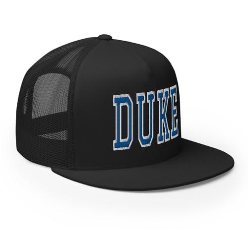 NG Duke Flat Bill Embroidered Trucker Hat High Crown Adjustable Cap - color: Black