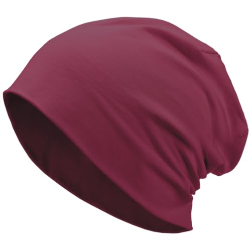100% T-Shirt Cotton Slouchy Beanie Women Men,Lightweight Chemo Hat - color: Wine Red(2-layer)