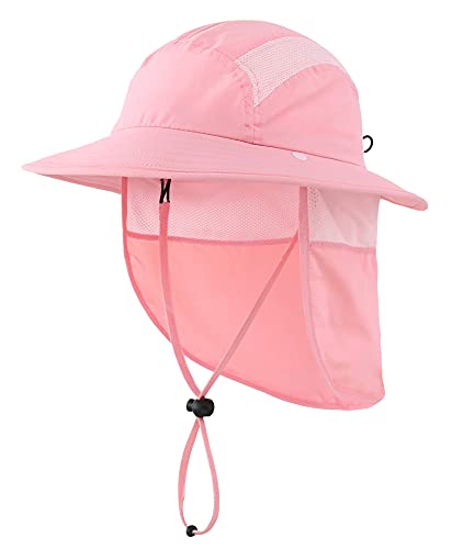 Home Prefer UPF 50+ Boys Sun Hat with Neck Flap Wide Brim Summer Beach Bucket Hat for Boys Girls Toddler Kids Safari Hat - color: Pink