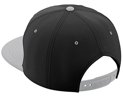 Daxton Classic Blank Snapback Flat Bill Visor Hat Cap One Size Adjustable Back - color: Black Light Grey