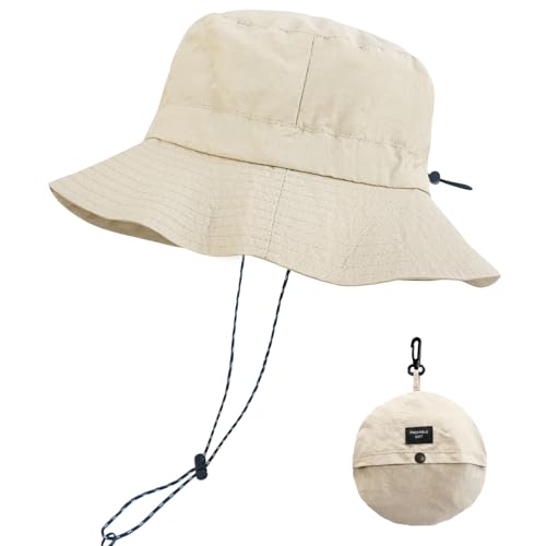 PFFY Packable Sun Bucket Hat for Men Women Outdoor UV Protection Sun Hats - color: Darkbeige (More Loose)