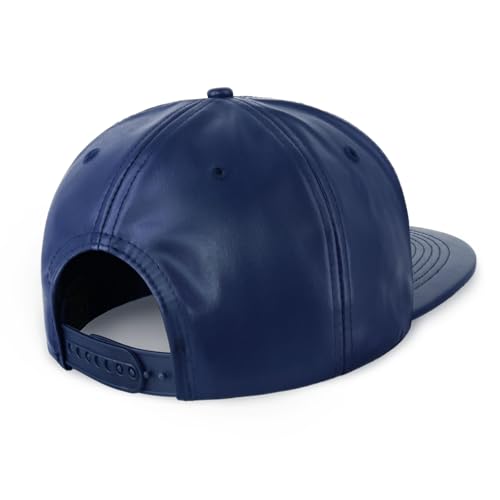 CHOK.LIDS PU Leather Flat Brim Snapback Hat Hip Hop Baseball Cap - color: Leather Navy