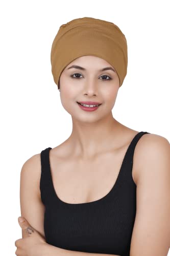 Chemo Hats Solid Sleep Cap Women's Bamboo Soft Headwear Cancer Cap Chemo Headwear Women - color: Camel