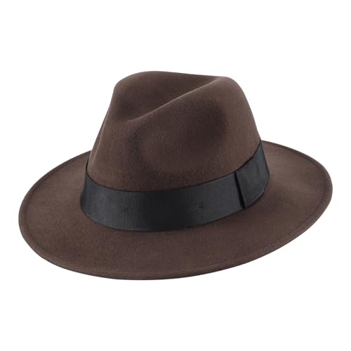 Home Prefer Wool Fedora Hat with Band Wide Brim Panama Hat for Men Women - color: Coffee, size: 7 1/8-7 1/4