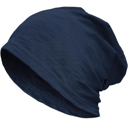 100% Cotton Thin Summer Slouchy Beanie Hat for Women Men Chemo Cap - color: 1pc Navy Blue, size: Large