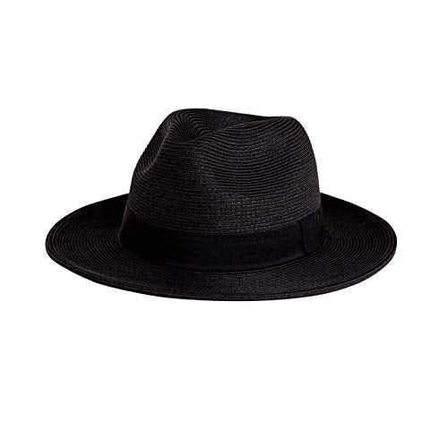 Pineapple&Star Sun Straw Fedora Beach Hat Fine Braid UPF50+ for Unisex - color: Black, size: Medium