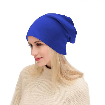 UTTPLL Unisex Baggy Cotton Beanies Lightweight Hip-Hop Soft Slouchy Stretch Beanie Hat Chemo Caps for Men Women - color: Bright Blue