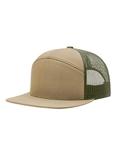 Seven-Panel Trucker Richardson Leather Patch Cap - color: Pale Khaki/ Loden Green, size: One Size