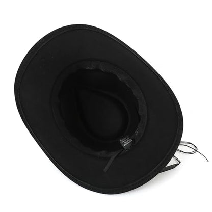 Western Cowboy Hat for Men and Women – Classic Western Style Leather Trim - color: Black