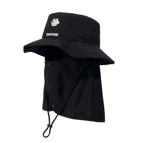 Bucket Hat for Men Women,Waterproof Sun Hat UV Protection with Detachable Face Neck Flap for Outdoors - color: Black