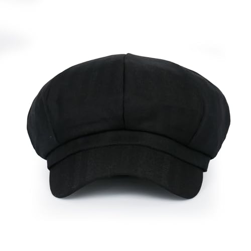 ililily Washed Cotton Newsboy Cabbie Cap Corduroy Duck Bill Flat Hunting Hat - color: Herringbone Black