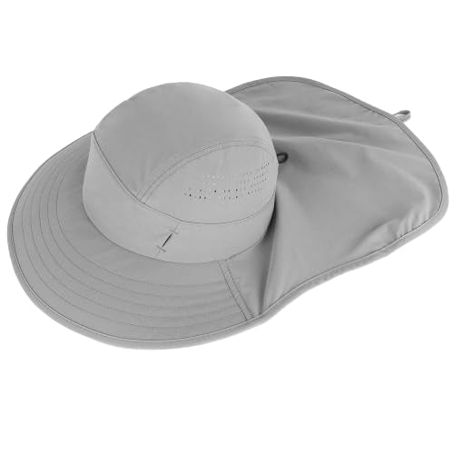 Connectyle UPF 50+ Sun Hat with Neck Flap Wide Brim Bucket Hats Breathable Fishing Hiking Gardening Safari Hat for Men Women - color: Light Grey
