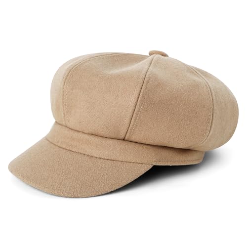 Newsboy Cabbie Baker boy hat Beret Cap for Women Pageboy Visor Paperboy Hat Sailor Fiddler Hat Adjustable - color: Khaki Tweed
