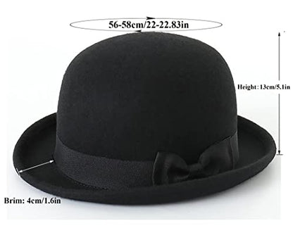 Black Bowler Derby Hat Short Rolled Brim Fedora Hat for Men and Women(S/M)