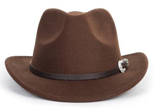 Kids Western Cowboy Hat Wide Brim Vintage Fedora Cowgirl for Boy Girl 3-7Y - color: Coffee-q1