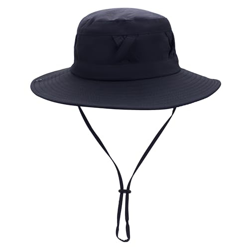 Sun Hat for Men Fishing Hat UPF 50+ Breathable Wide Brim Bucket Hats Summer UV Protection Safari Cap - color: Black