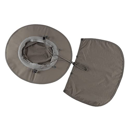 Home Prefer Outdoor UPF50+ Mens Sun Hat with Neck Flap Womens UV Protection Hat Wide Brim Safari Fishing Hiking Gardening Hat - color: Cool Grey