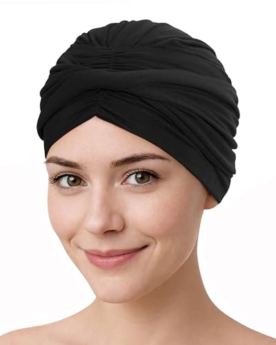 CAPLORD Head Cover for Women – Pre-Tied Turban Wrap | Chemo Headwear for Cancer, Hair Loss & Alopecia | Skull Cap Beanie Hat - color: Black