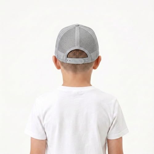 BROMZ Kids Youth American Flag Trucker Hat Flat Bill, Breathable Mesh Back Snapback Baseball Cap for Boys Girls 5-15 Years - color: Gray/White Flag