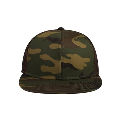 Ashen Fane 6 Panel Mid Profile Mesh Back Structured Trucker Adjustable Snapback Hat - color: Camo Dk.grn/Brn/Dk.brn