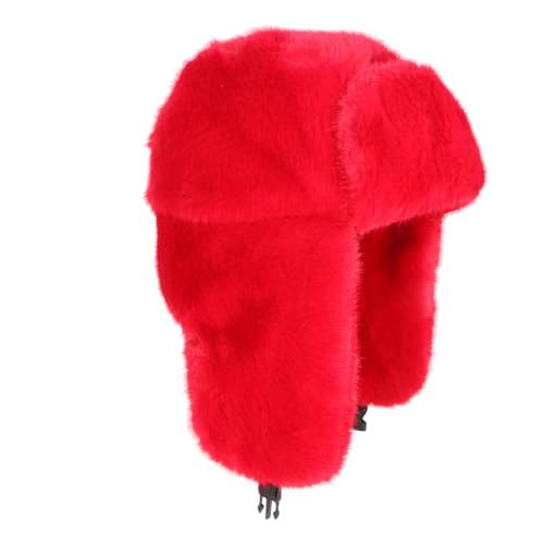 TZ Promise Men Women Winter Fuzzy Fluffy Solid Trapper Hats Windproof Hood Russian Trooper Warm Ear Flaps Cold Weather - color: Red