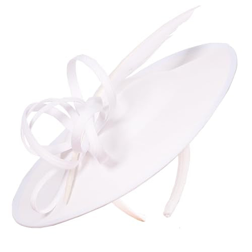 Women's Fascinators Feather Polyester Kentucky Derby Saucer Hats with Headband - color: White With Pearl